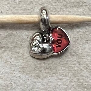 Pandora You and Me Heart Dangle Charm w Pink Enamel